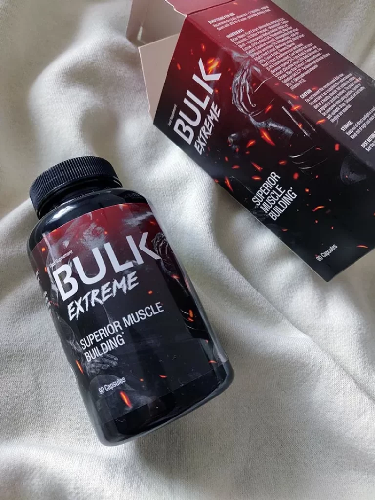 Bulk Extreme supplement bottle and box with capsules.