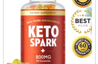 KETO SPARK Gummies dietary supplement bottle with an Australian flag, 100% satisfaction and money-back guarantee seals.